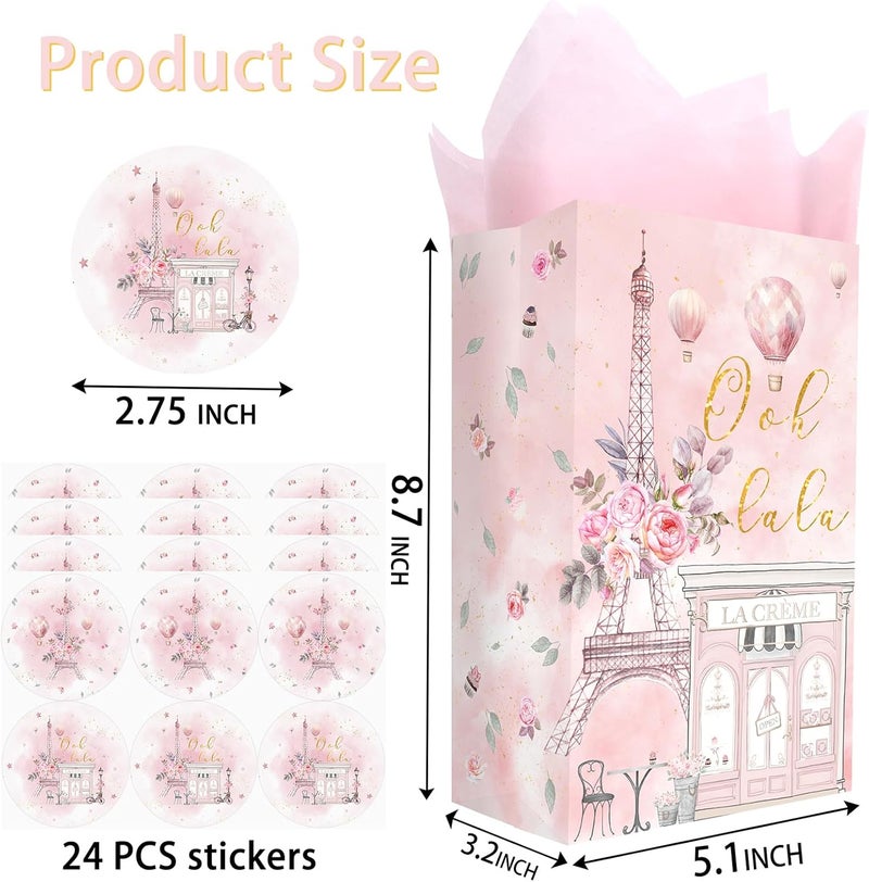 Outego 24 Paris Party Favor Bags with Stickers Paris Goodie Bags Paris Party Favors for Kids Paris Themed Birthday Party Supplies - Image 3